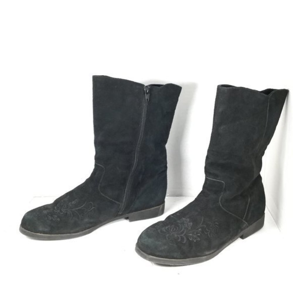 Jack Sprat Embroidered Floral Calf Length Boots Black Size 9.5